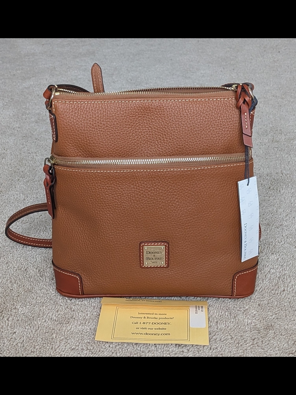 Dooney & Bourke Caramel Pebbled Leather Crossbody Shoulder Bag. New With Tag